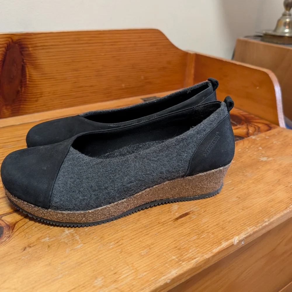 Stegmann Black Wool Felt Wedge Clogs Women’s Size 6 - Picture 1 of 4